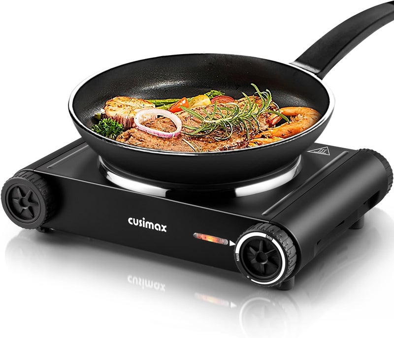 CUSIMAX Hot Plate,1500W Hot Plate Electric with 7.4″Cast Iron Countertop Single Burner,Electric Stove Top Burner for Cooking,Temperature Controls,Black - Image 1